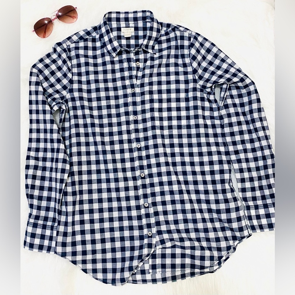 Navy and White Checkered Women's Top